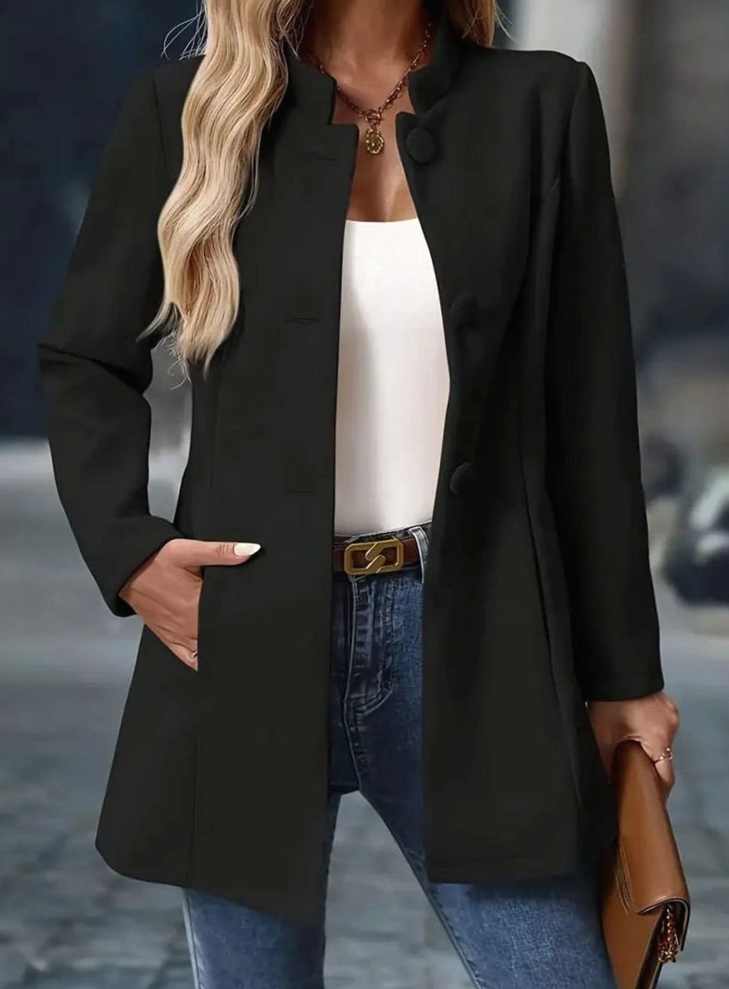 Corinne | Women's Long Elegant Winter Coat with Buttons and Stand Collar