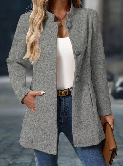 Corinne | Women's Long Elegant Winter Coat with Buttons and Stand Collar