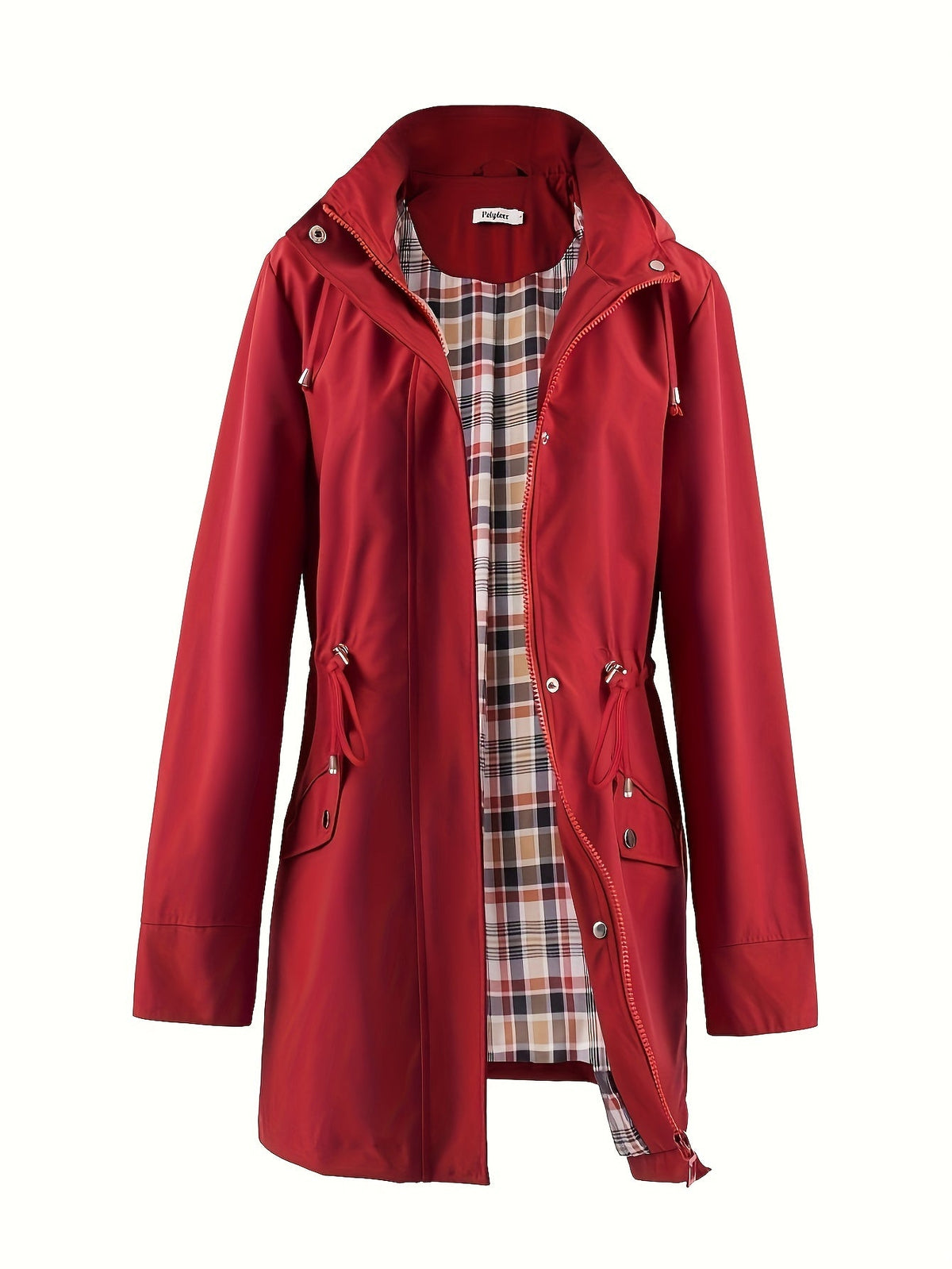 Hooded anorak parka with drawstring waist and zip front