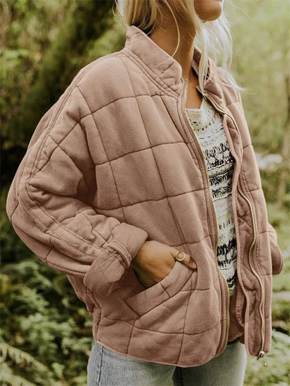 Women's Oversized Quilted Jacket | Full Zip & Stand Collar