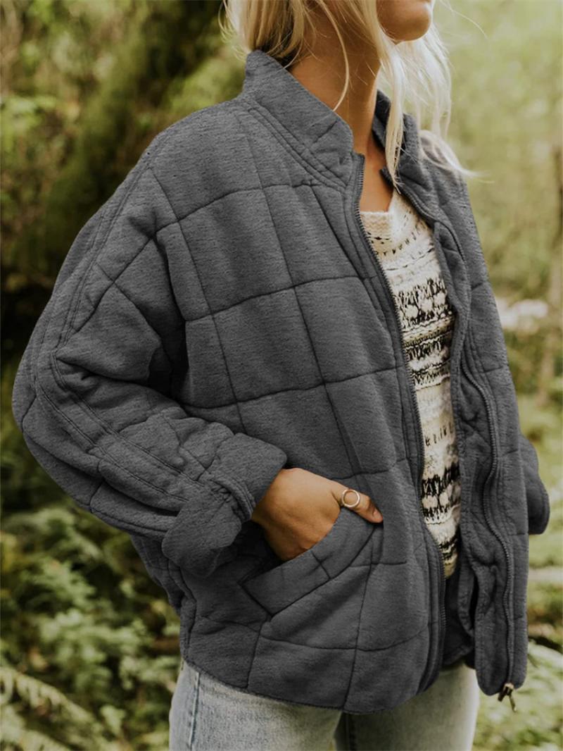 Women's Oversized Quilted Jacket | Full Zip & Stand Collar