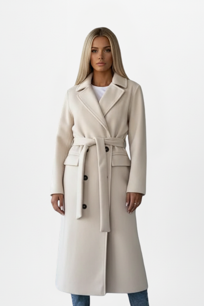 Women's Long Coat | Belted Waist & Tailored Collar