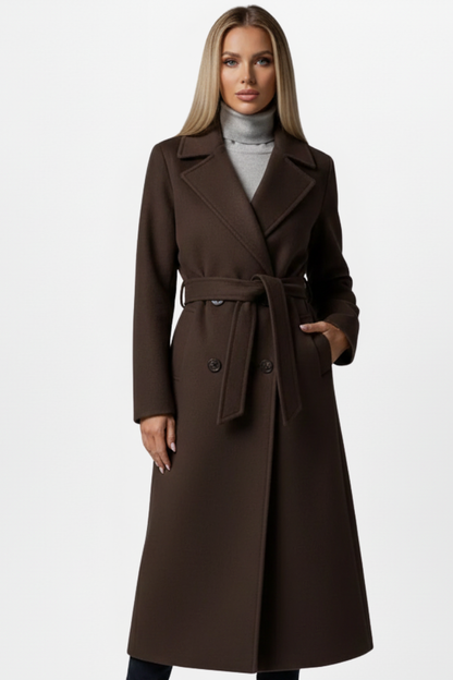 Women's Long Coat | Belted Waist & Tailored Collar