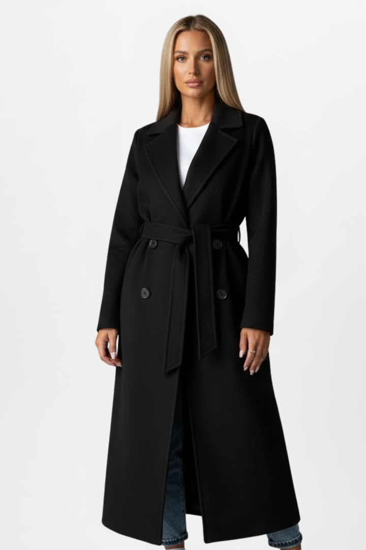 Women's Long Coat | Belted Waist & Tailored Collar