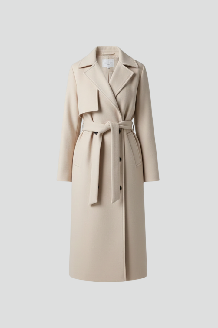 Women's Long Coat | Belted Waist & Tailored Collar