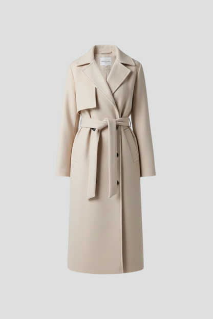 Women's Long Coat | Belted Waist & Tailored Collar