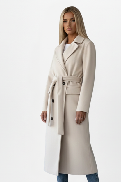Women's Long Coat | Belted Waist & Tailored Collar