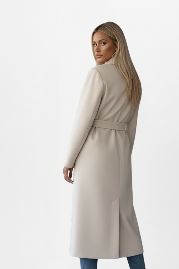 Women's Long Coat | Belted Waist & Tailored Collar