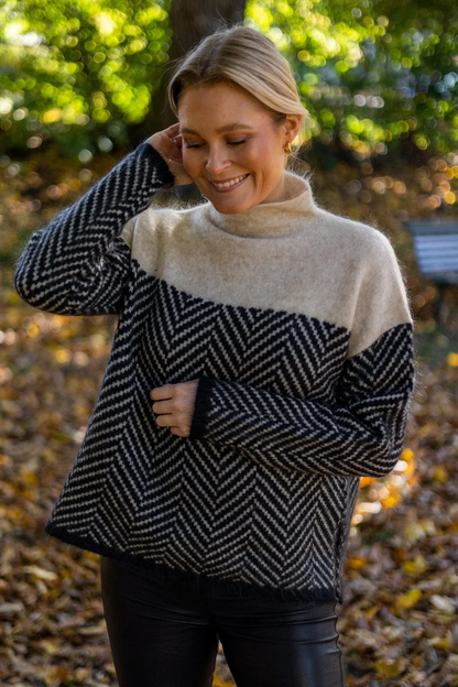 Women's Roll Neck Jumper | Colour Block & Balloon Sleeves 4