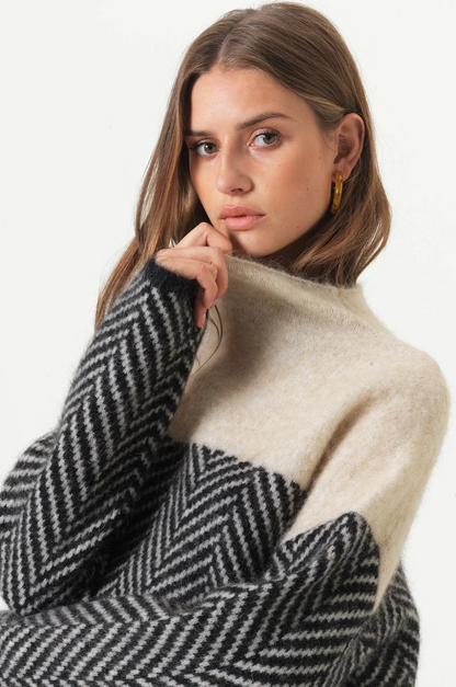 Women's Roll Neck Jumper | Colour Block & Balloon Sleeves 5