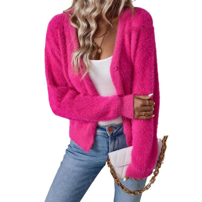 Women's Fluffy Knit Cardigan | V-Neck & Button Front 10