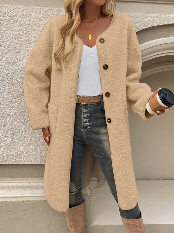 Women's Fluffy Coat | Button Fastening & Relaxed Fit 11