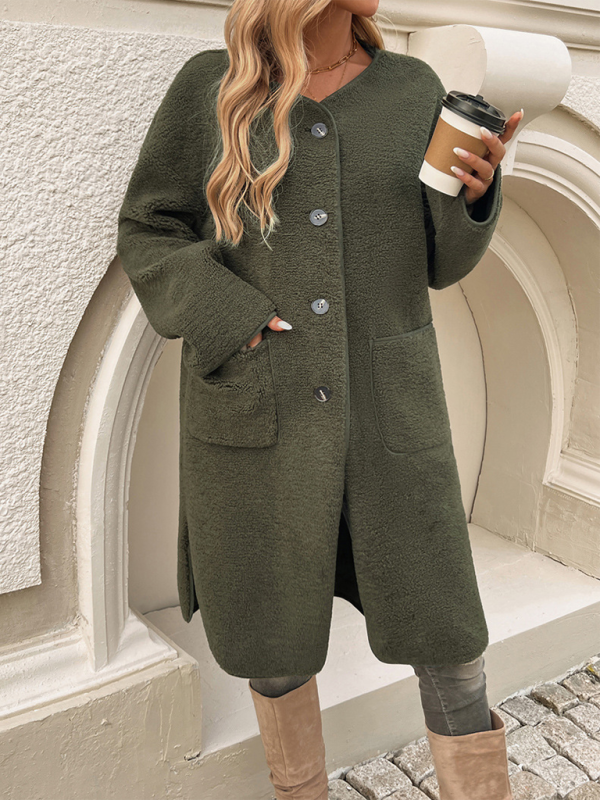 Women's Fluffy Coat | Button Fastening & Relaxed Fit 9