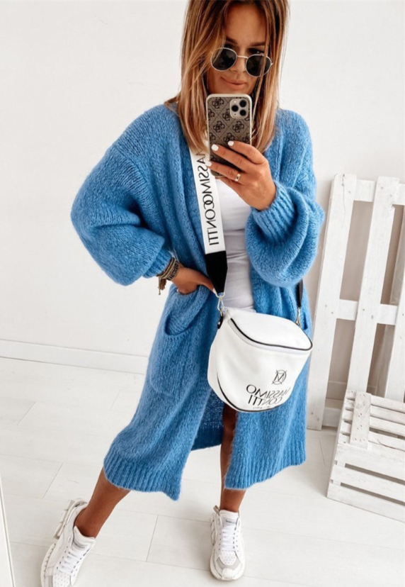 Women's Chunky Knit Cardigan | Balloon Sleeves & Maxi Length