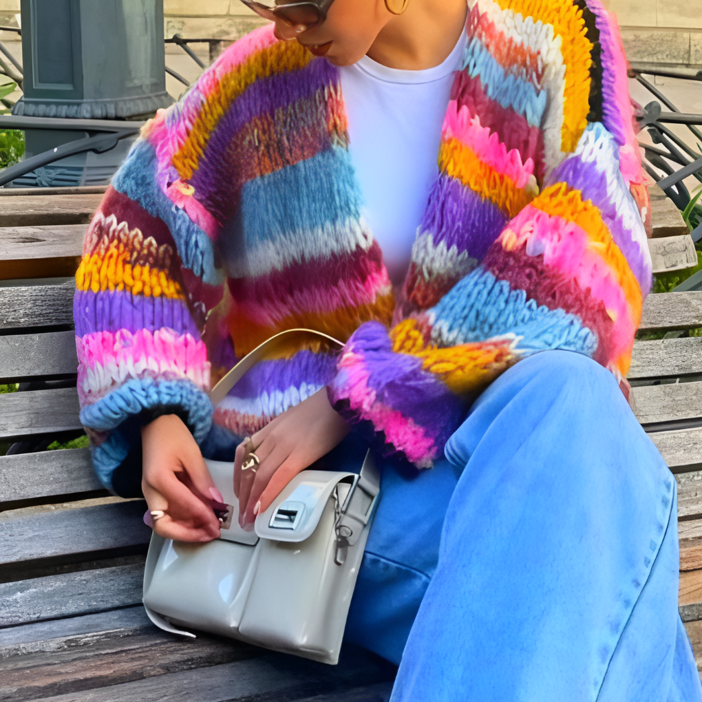 Women's Striped Cardigan | Open Front & Balloon Sleeves