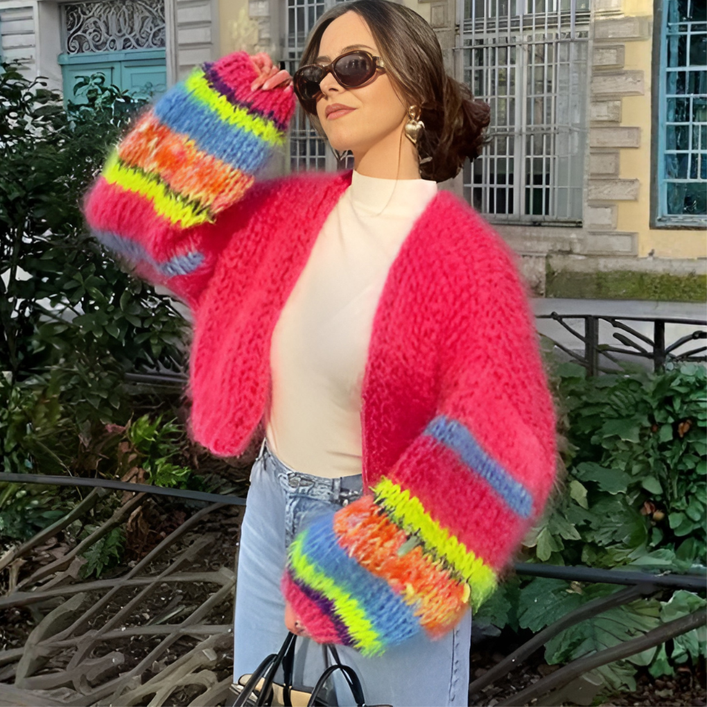 Women's Striped Cardigan | Open Front & Balloon Sleeves