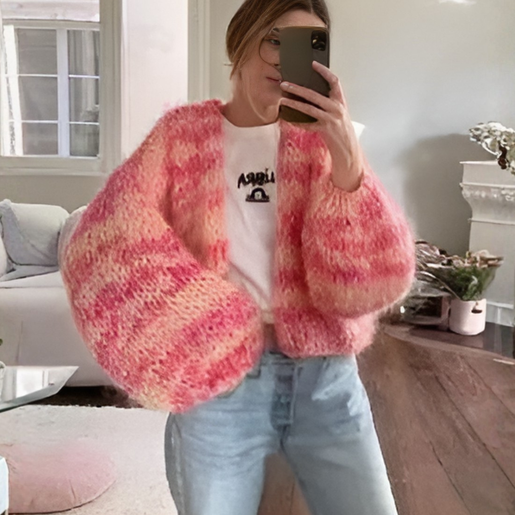 Women's Striped Cardigan | Open Front & Balloon Sleeves