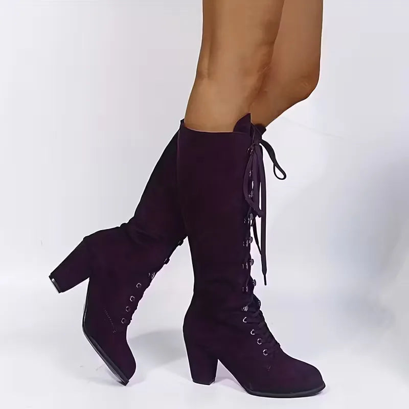 Women's Knee-High Lace-Up Boots | Block Heel & Secure Fit 10