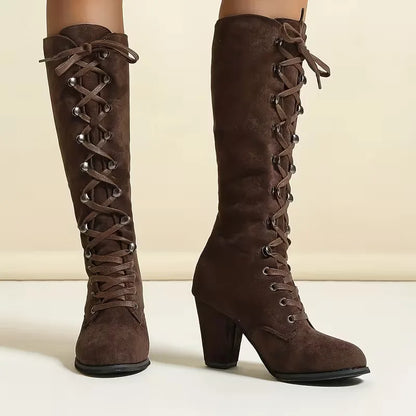 Women's Knee-High Lace-Up Boots | Block Heel & Secure Fit 8
