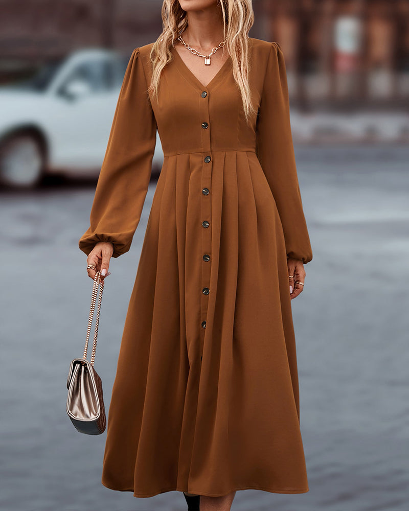 Women's Midi Dress | Button Front & Balloon Sleeves