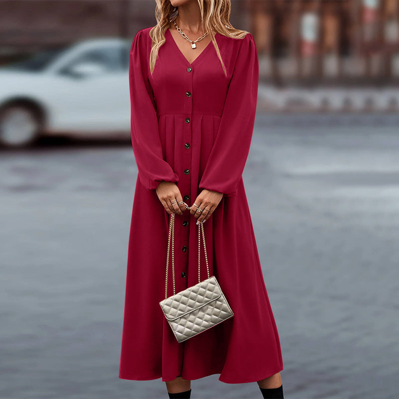 Women's Midi Dress | Button Front & Balloon Sleeves
