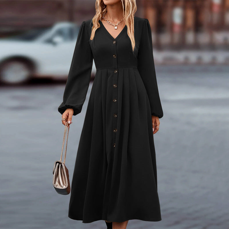 Women's Midi Dress | Button Front & Balloon Sleeves