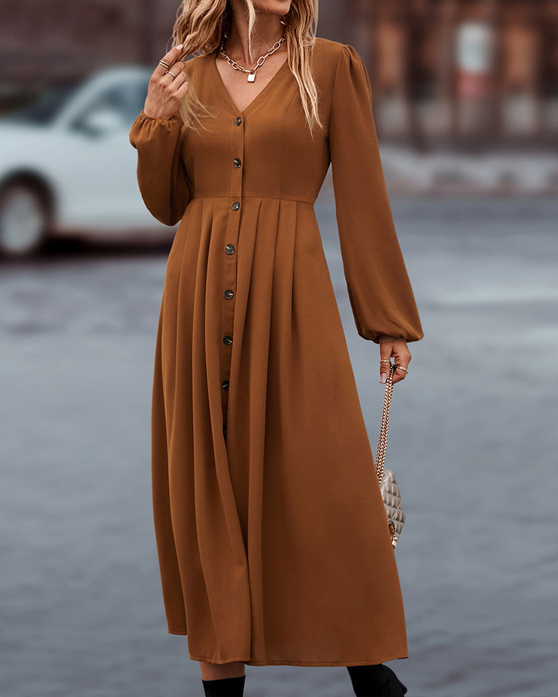 Women's Midi Dress | Button Front & Balloon Sleeves
