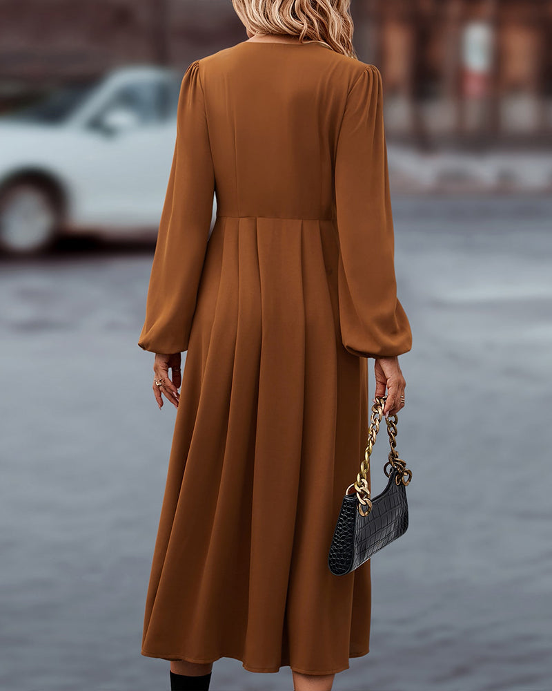 Women's Midi Dress | Button Front & Balloon Sleeves