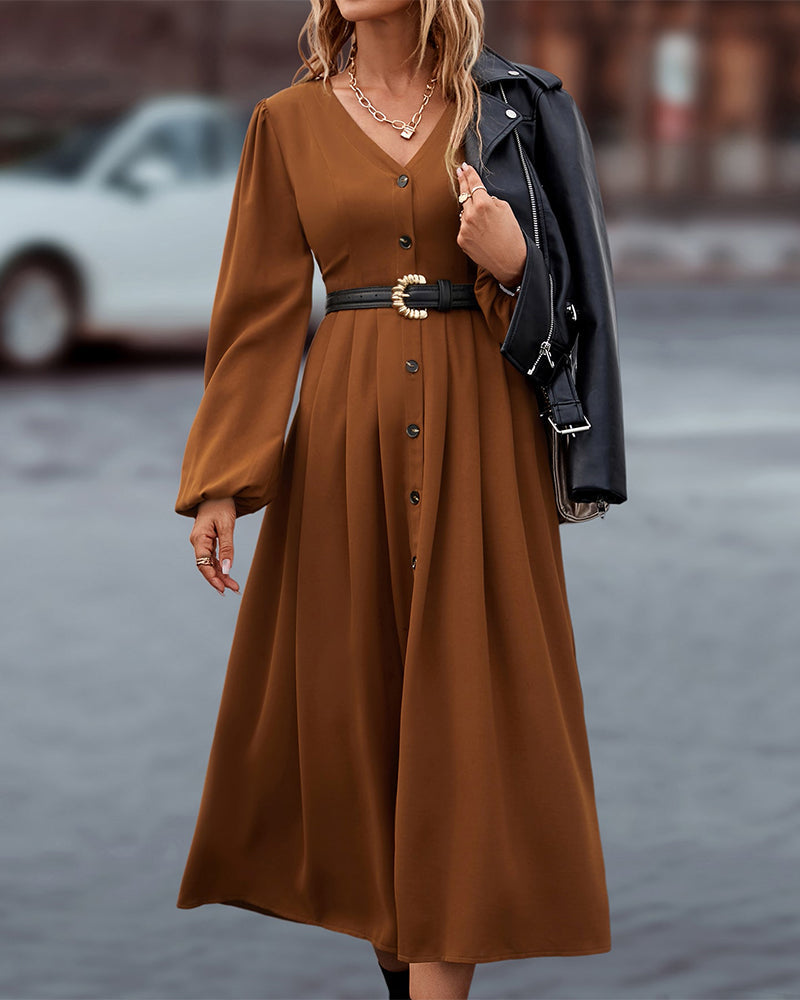 Women's Midi Dress | Button Front & Balloon Sleeves