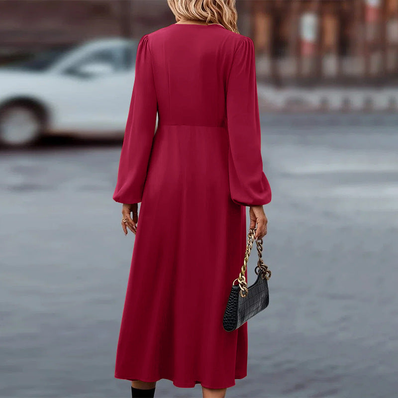 Women's Midi Dress | Button Front & Balloon Sleeves