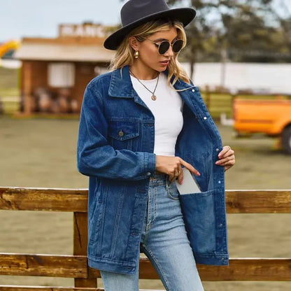 Women's Long Jacket | Revere Collar & Roomy Pockets 11