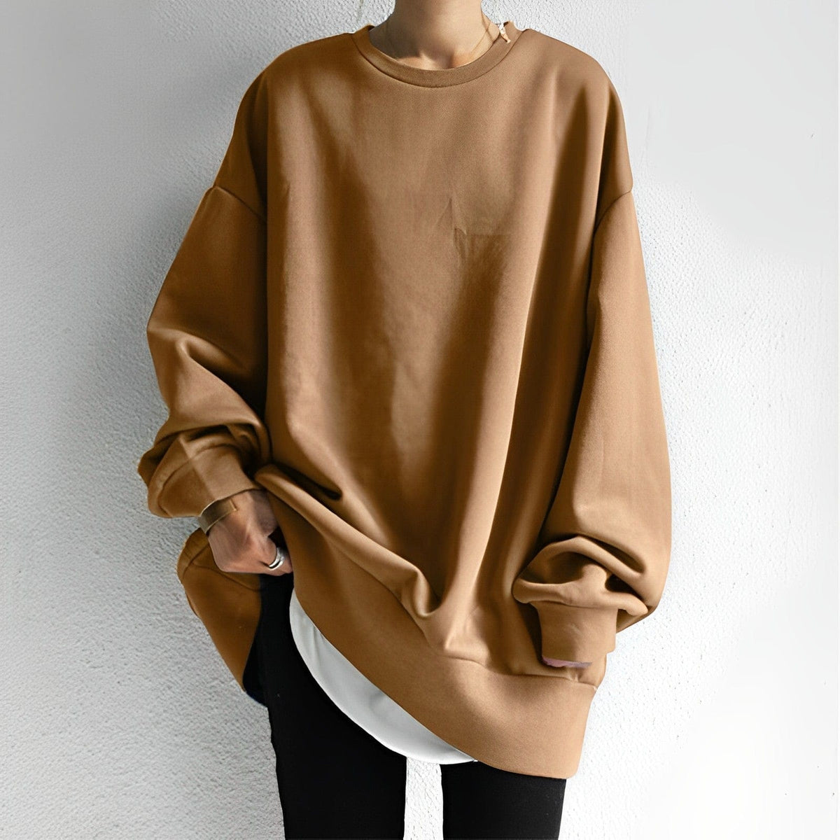 Women's Crew Neck Sweatshirt | Ribbed Cuffs & Dropped Shoulders