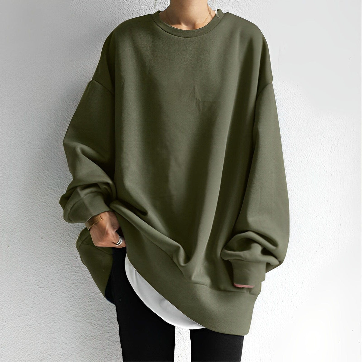 Women's Crew Neck Sweatshirt | Ribbed Cuffs & Dropped Shoulders