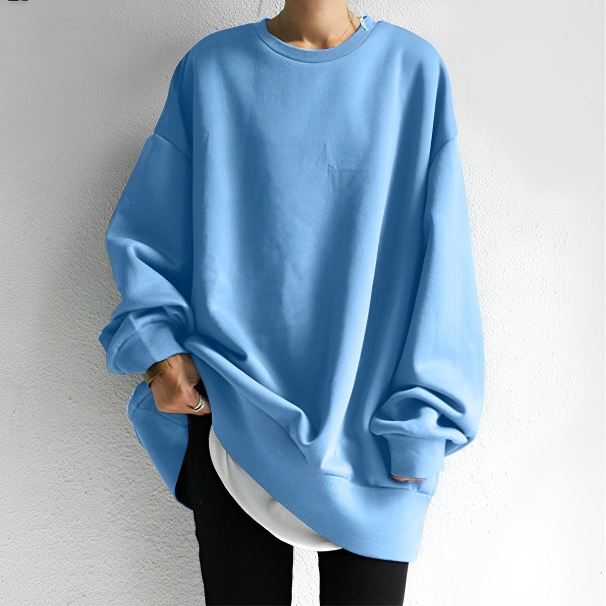 Women's Crew Neck Sweatshirt | Ribbed Cuffs & Dropped Shoulders