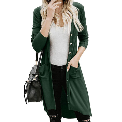 Women's Long Cardigan | Button-Up & Ribbed Knit