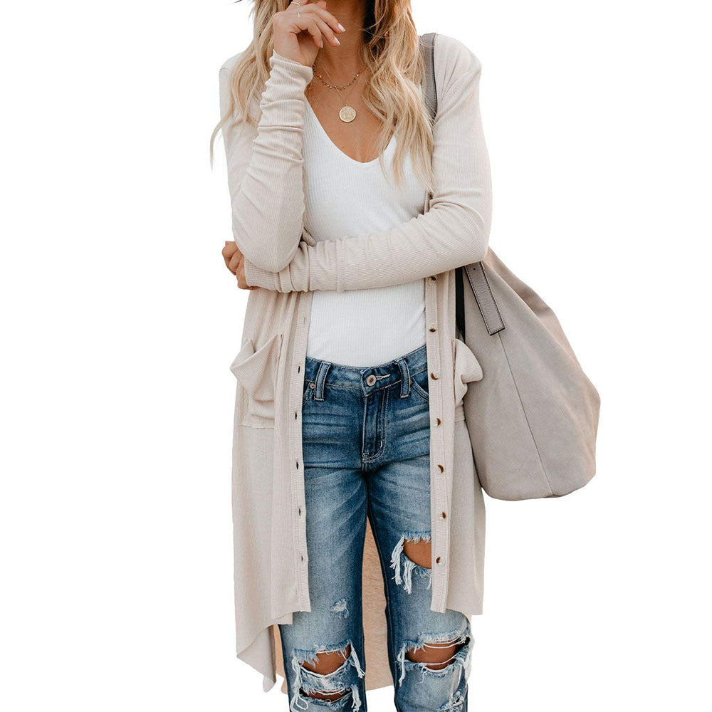 Women's Long Cardigan | Button-Up & Ribbed Knit