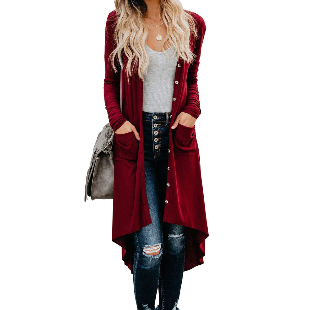 Women's Long Cardigan | Button-Up & Ribbed Knit