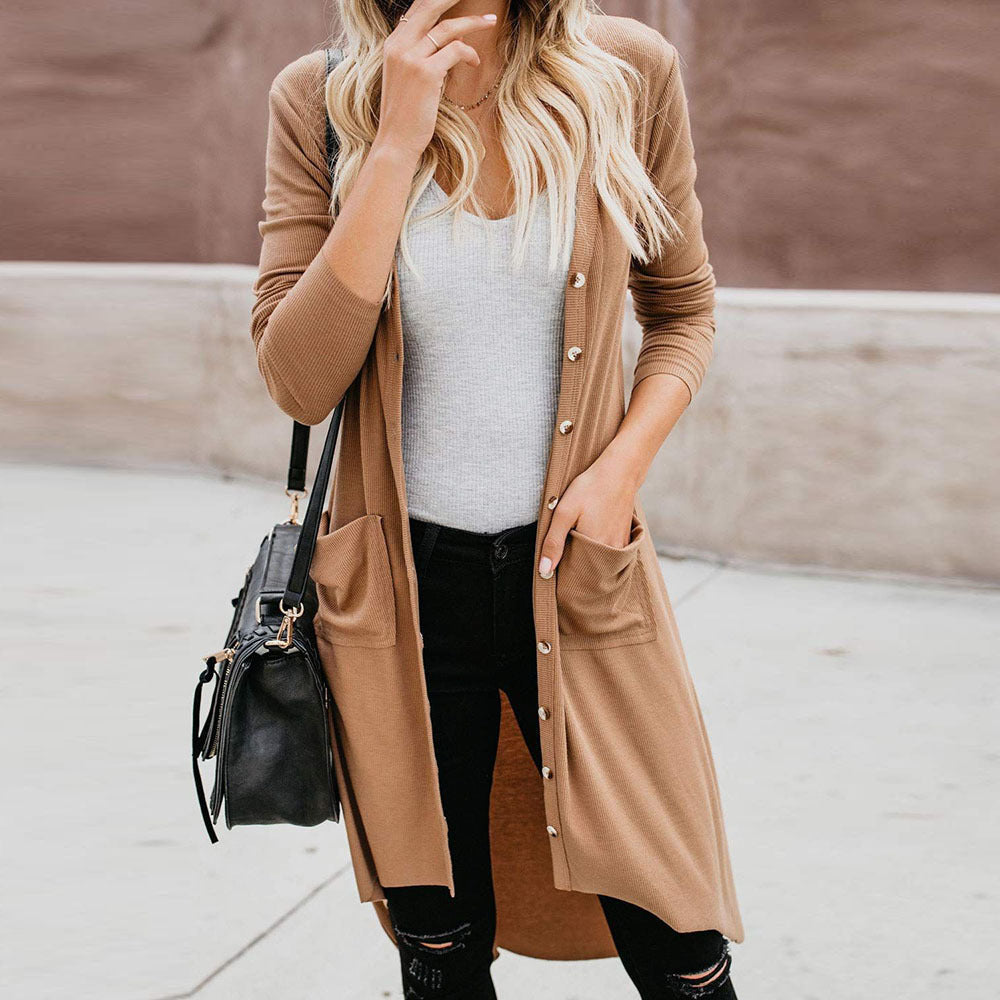 Women's Long Cardigan | Button-Up & Ribbed Knit