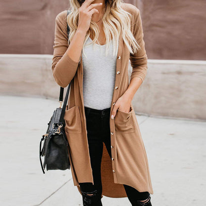 Women's Long Cardigan | Button-Up & Ribbed Knit