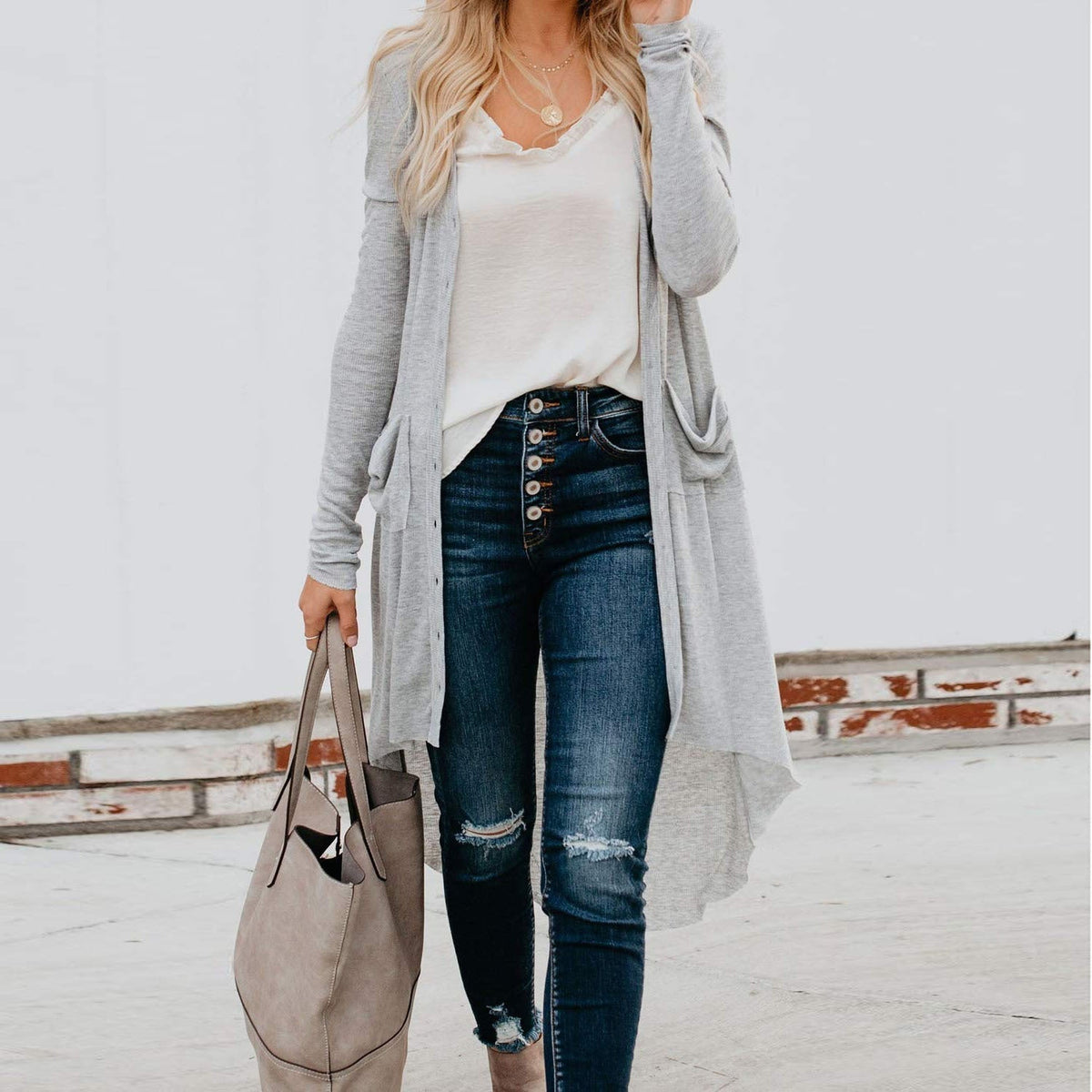 Women's Long Cardigan | Button-Up & Ribbed Knit