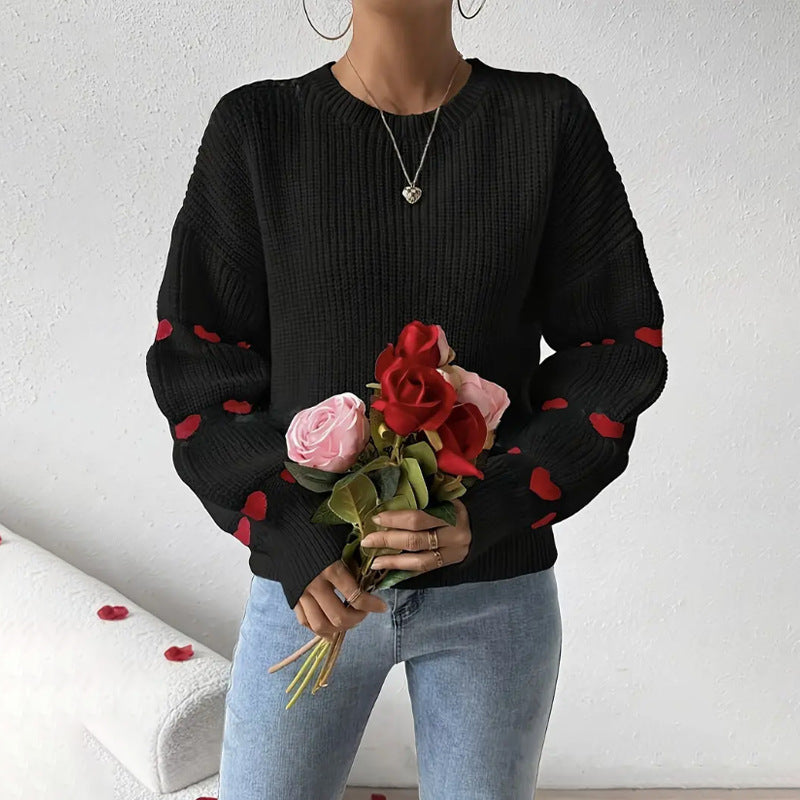 Women's Heart Pattern Jumper | Ribbed Knit & Relaxed Fit