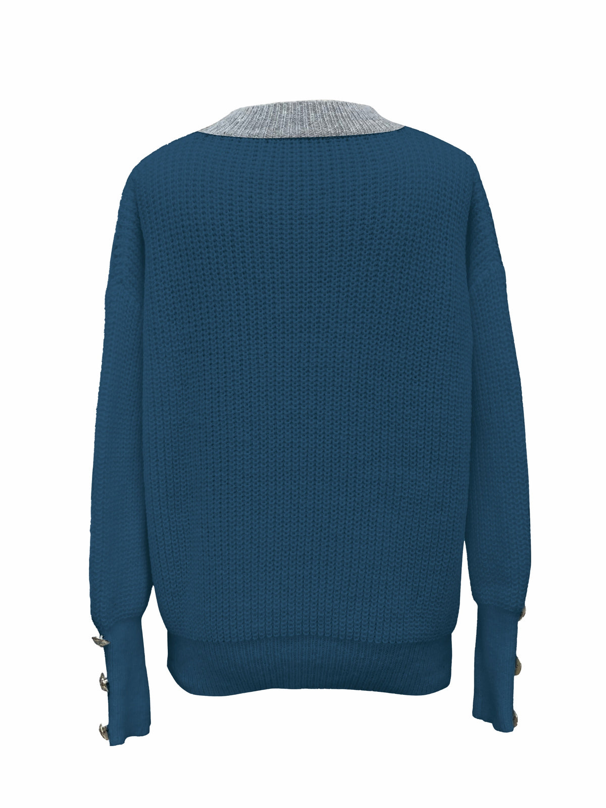 Women's V-Neck Knit Jumper | Button Detail & Ribbed Knit 2