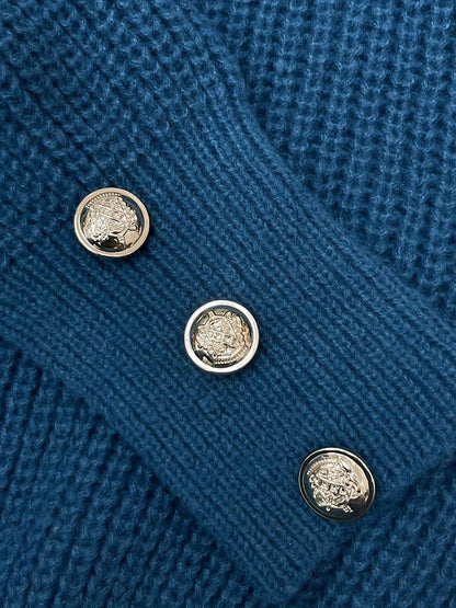 Women's V-Neck Knit Jumper | Button Detail & Ribbed Knit 3