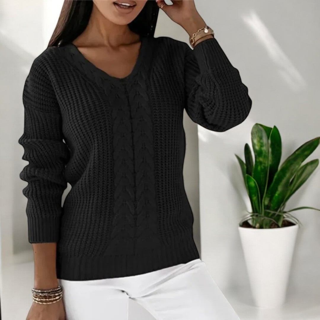 Women's Chunky Knit Jumper | Cable Panel & Round Neck