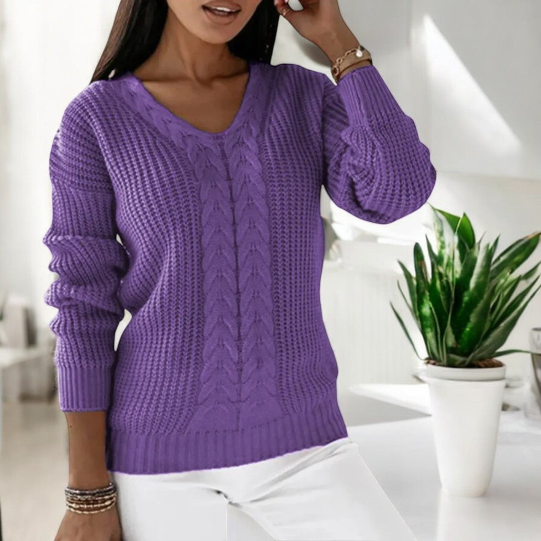 Women's Chunky Knit Jumper | Cable Panel & Round Neck