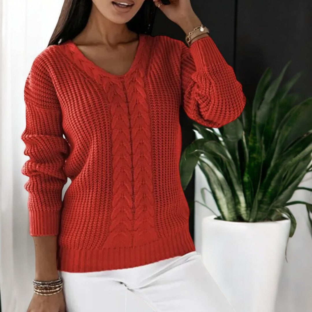 Women's Chunky Knit Jumper | Cable Panel & Round Neck