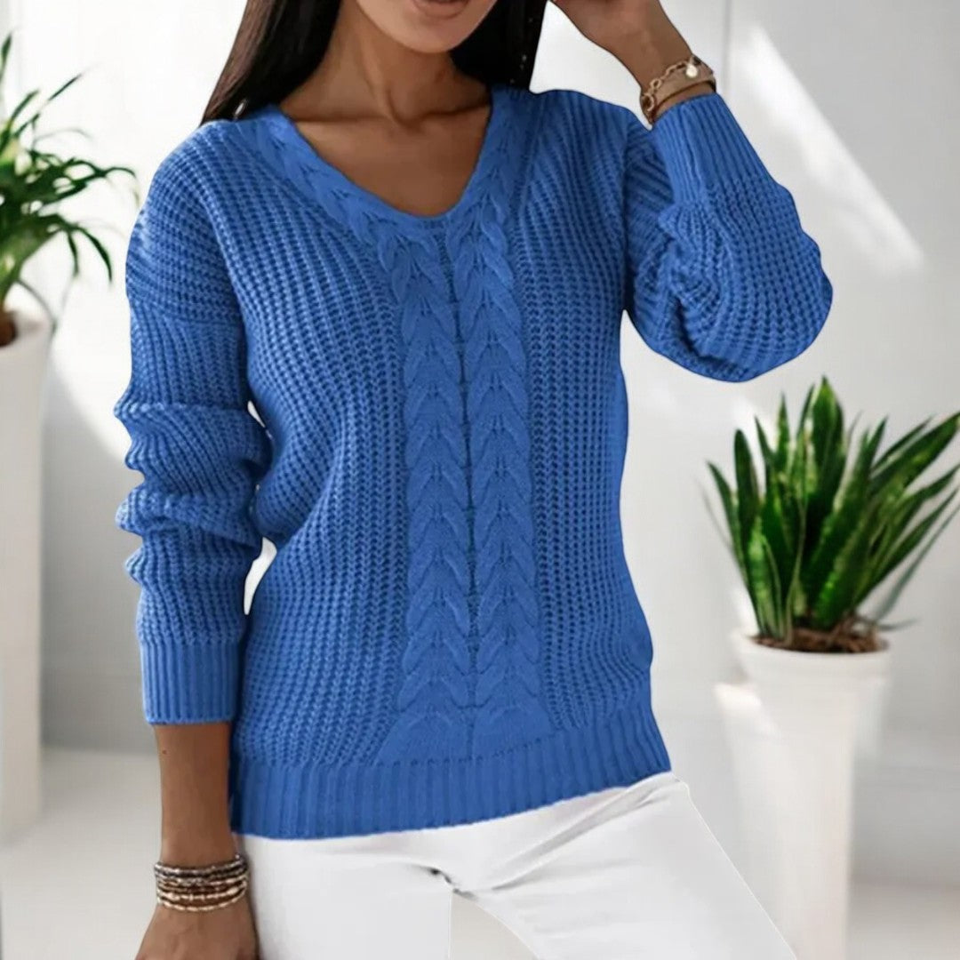 Women's Chunky Knit Jumper | Cable Panel & Round Neck
