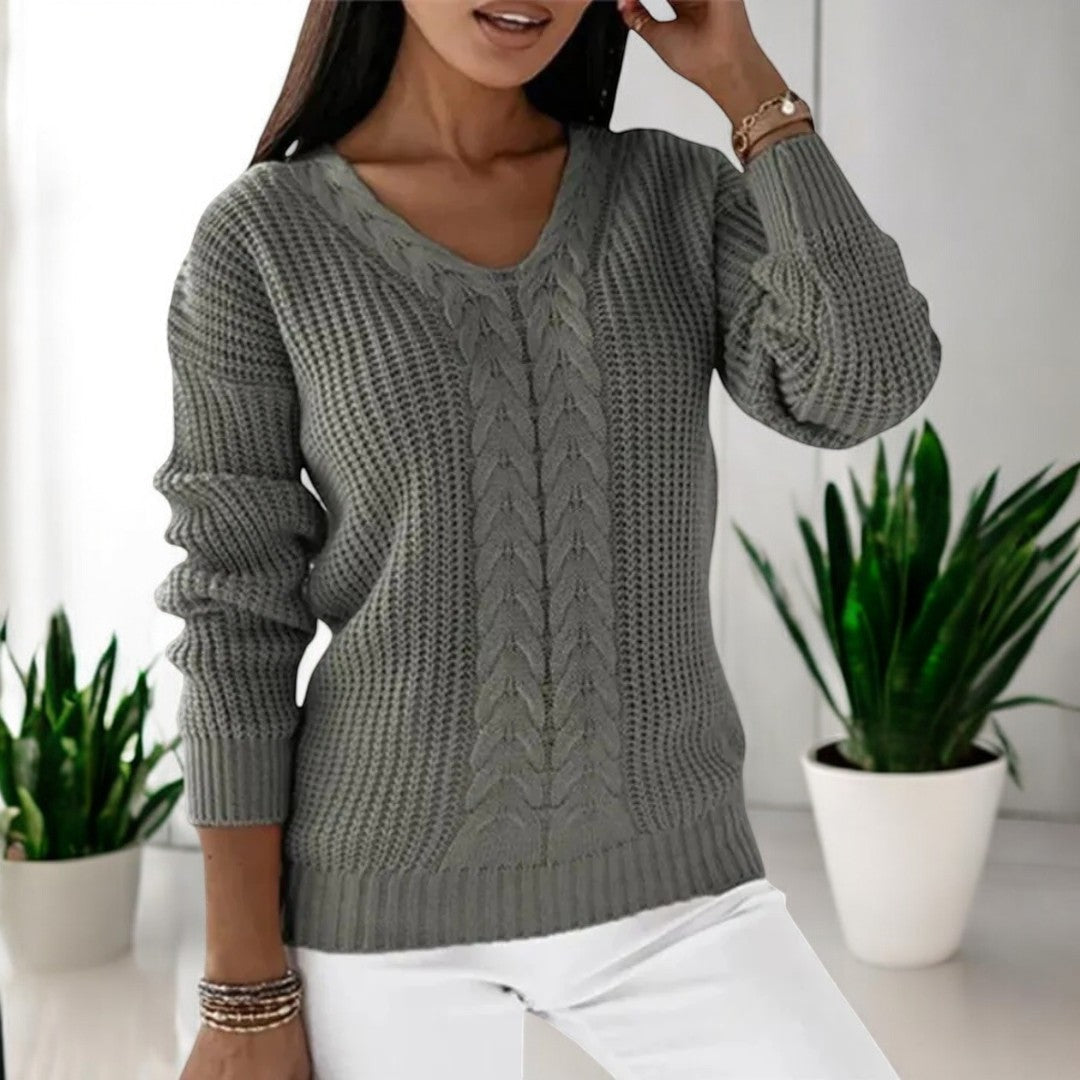 Women's Chunky Knit Jumper | Cable Panel & Round Neck