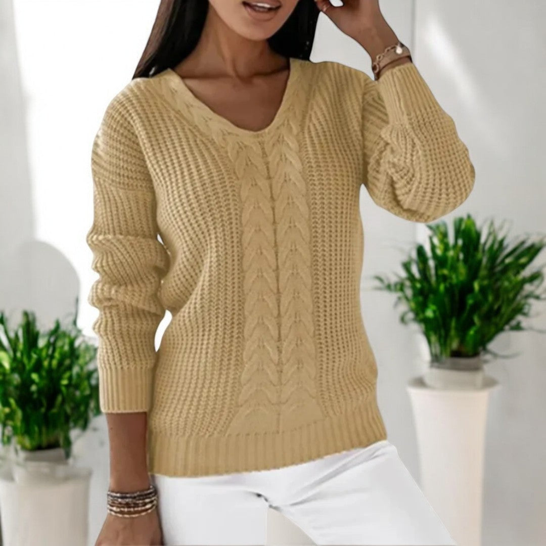 Women's Chunky Knit Jumper | Cable Panel & Round Neck
