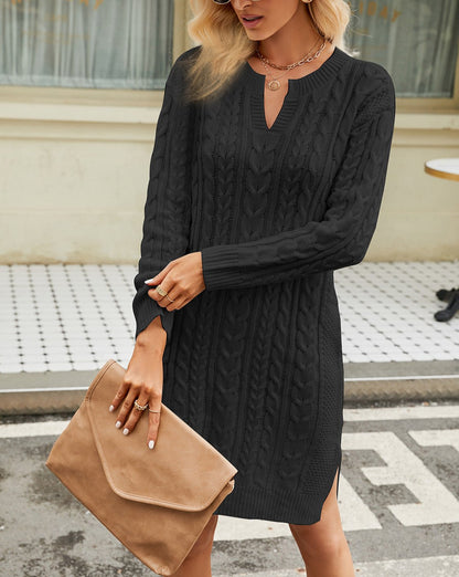 Women's Knit Dress | Cable Knit & V-Neck 5